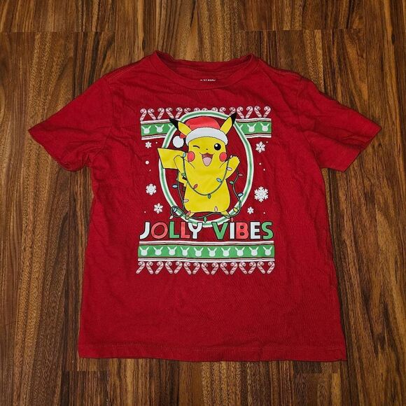 5 For $25 Old Navy Red and Green Pokémon Pikachu Christmas Cotton Tee Boys S - Picture 1 of 4